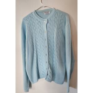Vintage Wintuk Women's Blue Acrylic Open Knit Button Up Cardigan Sweater Sz L